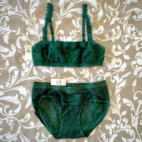 NWT Aerie Forest Green Lace Bralette and Panty Set XS XXS - Picture 11 of 12